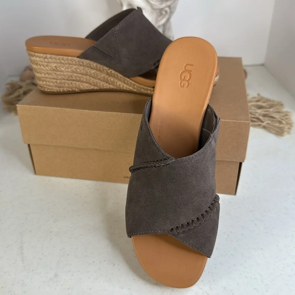 UGG Taia Wedge Slide Sandals - Suede (For Women) Color Mollasses Sz 8
